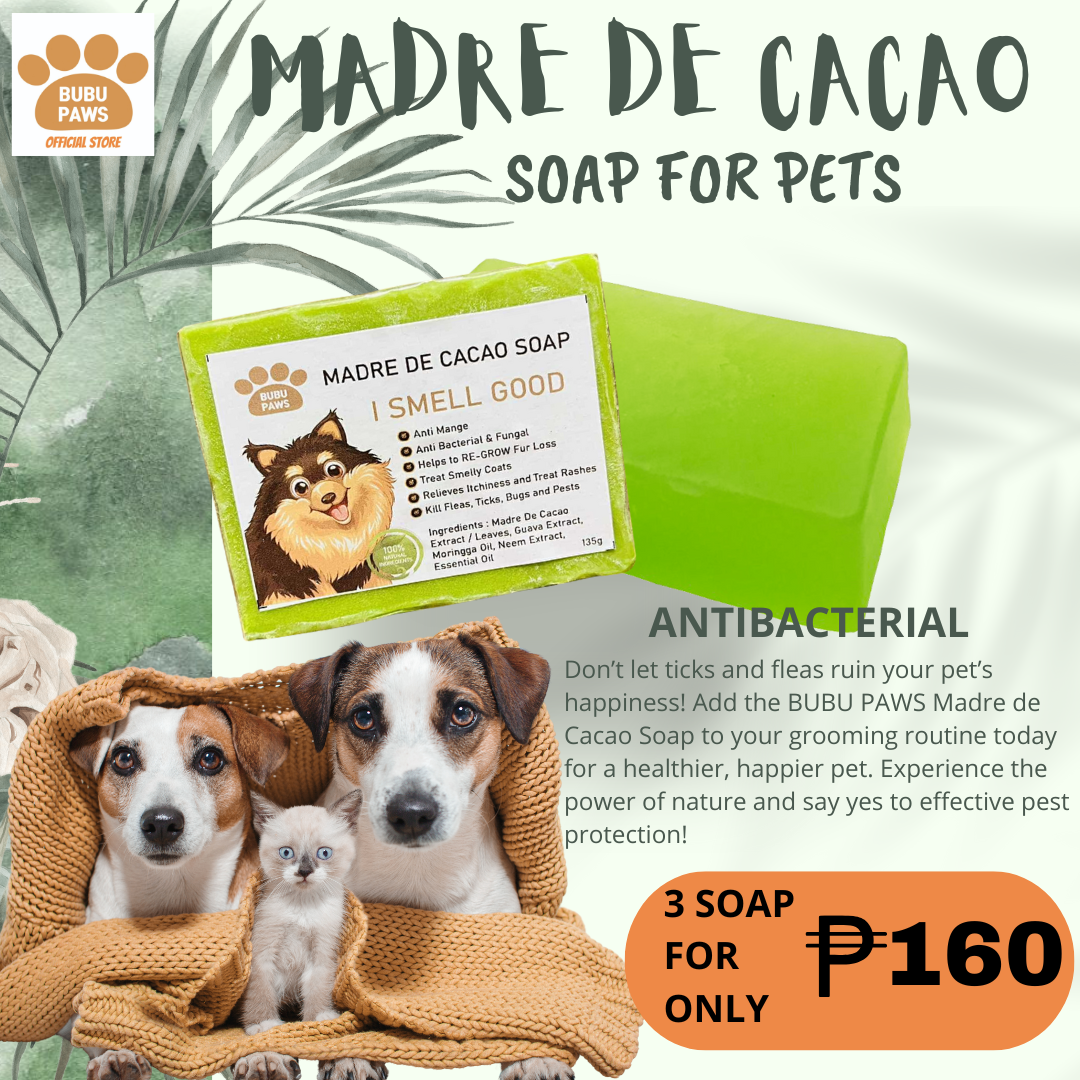 BUBU PAWS Madre de Cacao Soap -Anti-Ticks and Fleas - Anti-Mange Treatment -Itch Relief - Rashes 3 SETS